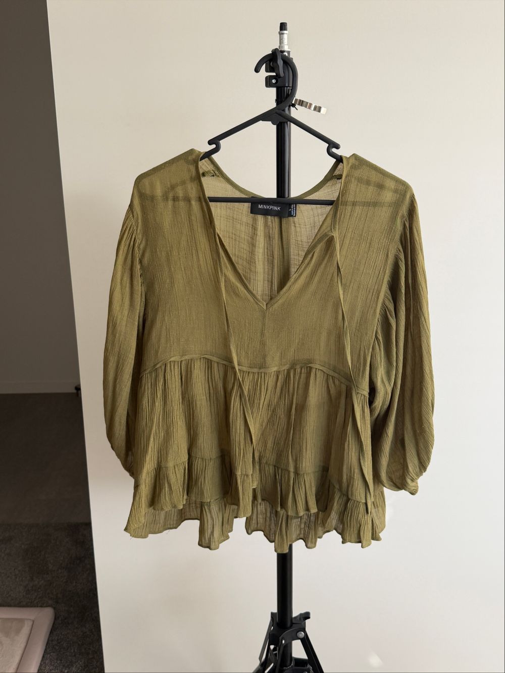 Minkpink Khaki Crinkle Top