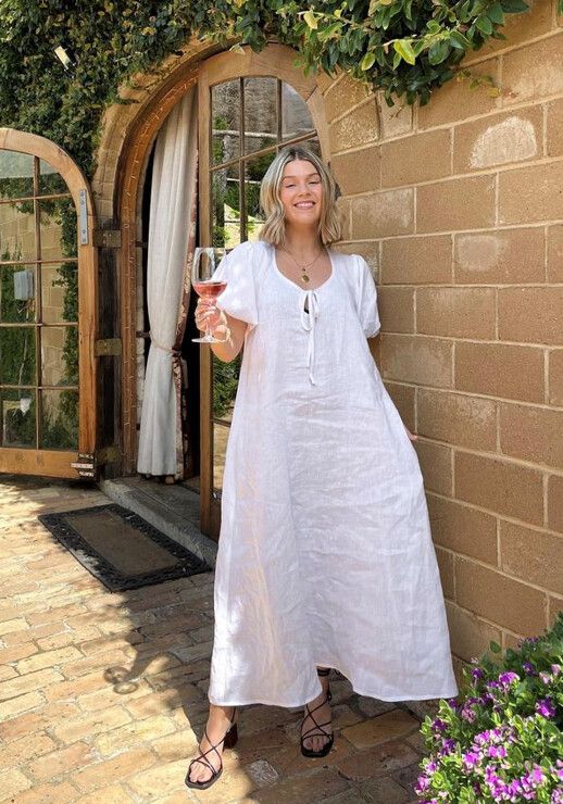 knee length dresses for ladies Florence Maxi Stripe Linen – House of Lacuna main image 1