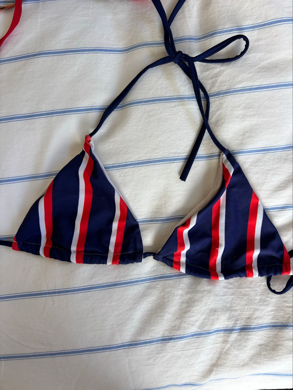 Navy Red White Striped Triangle Bikini Top