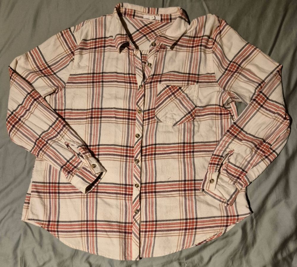 Cotton Flannel Shirt - Cream & Red