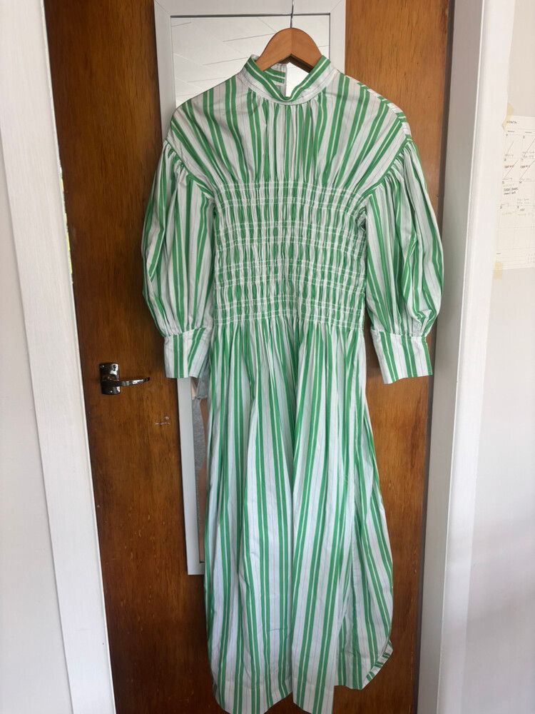 Ganni - Ganni Green Striped Dress on Designer Wardrobe