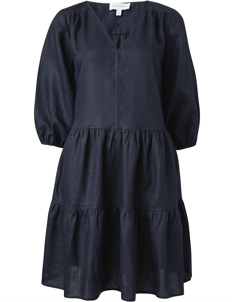knee length dresses for ladies Whistles Navy Linen Dress 8