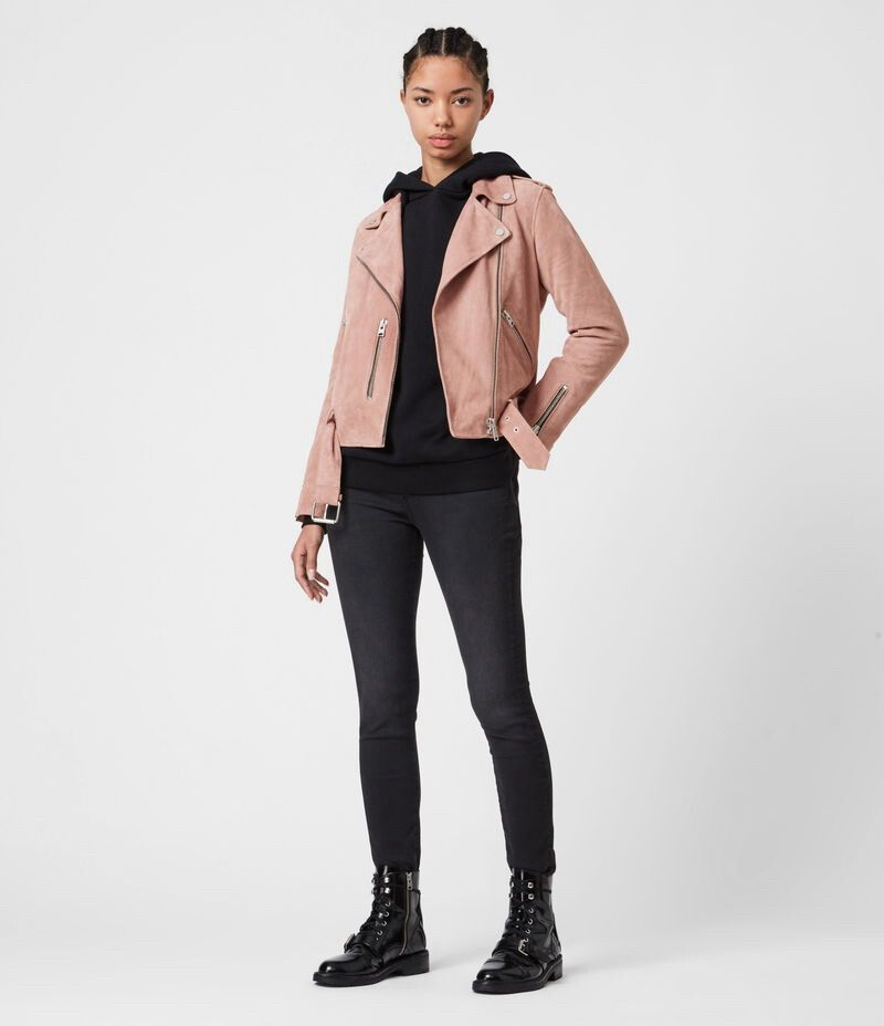 All Saints Pink Suede Biker Jacket