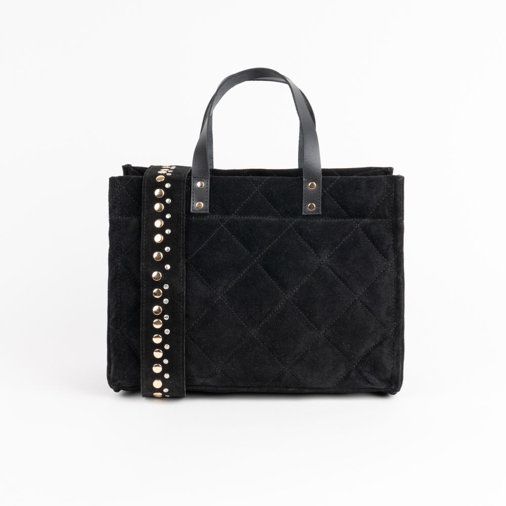 ALICE SHOPPER - Suede Quilted Black Tote Bag