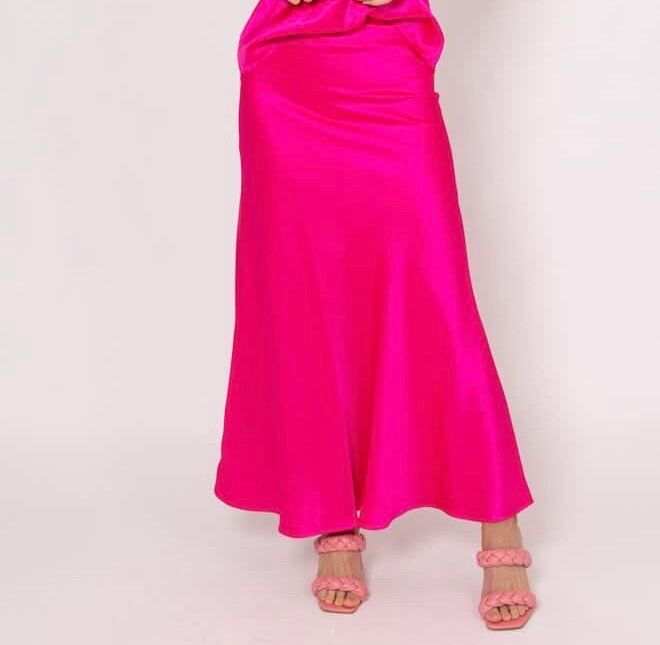 Satin Nellie Maxi Skirt - Hot Pink