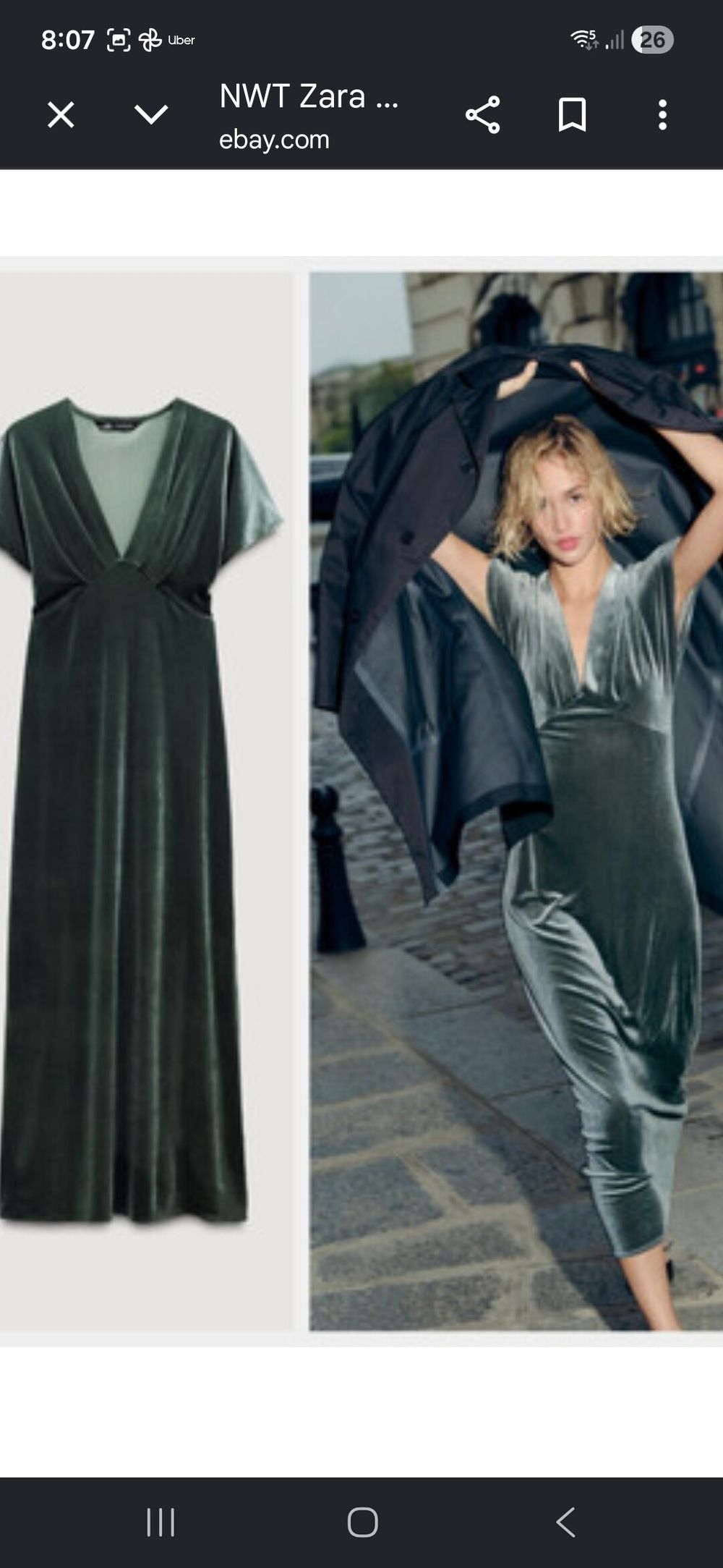 Zara Green Velvet Midi Dress
