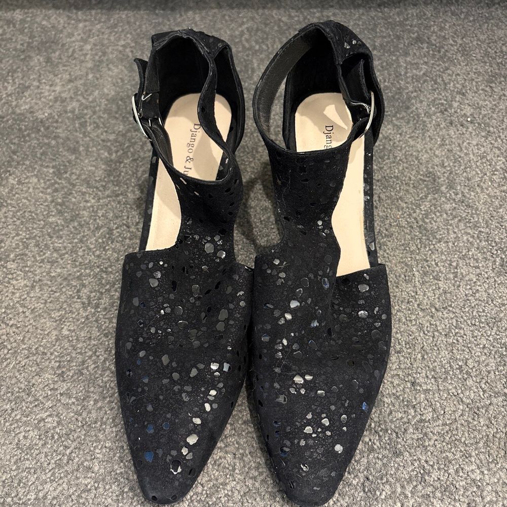 Django & Juliette black suede sparkle heels