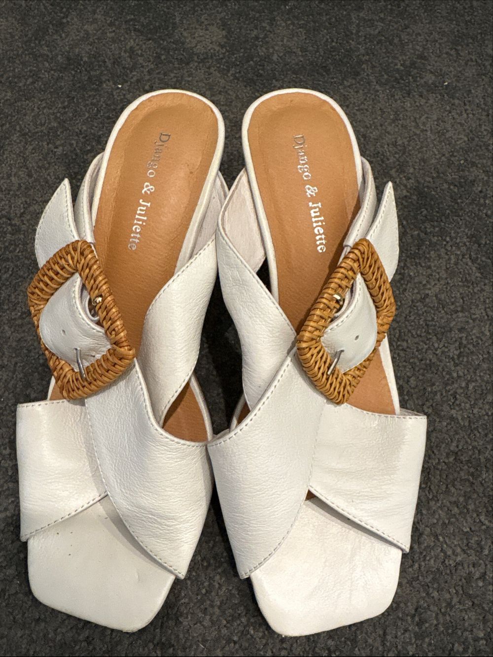 Django & Juliette White Woven Buckle Heels