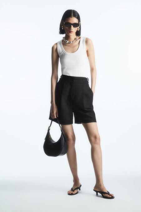 COS Pleated Linen Blend Black Shorts Size M (10)