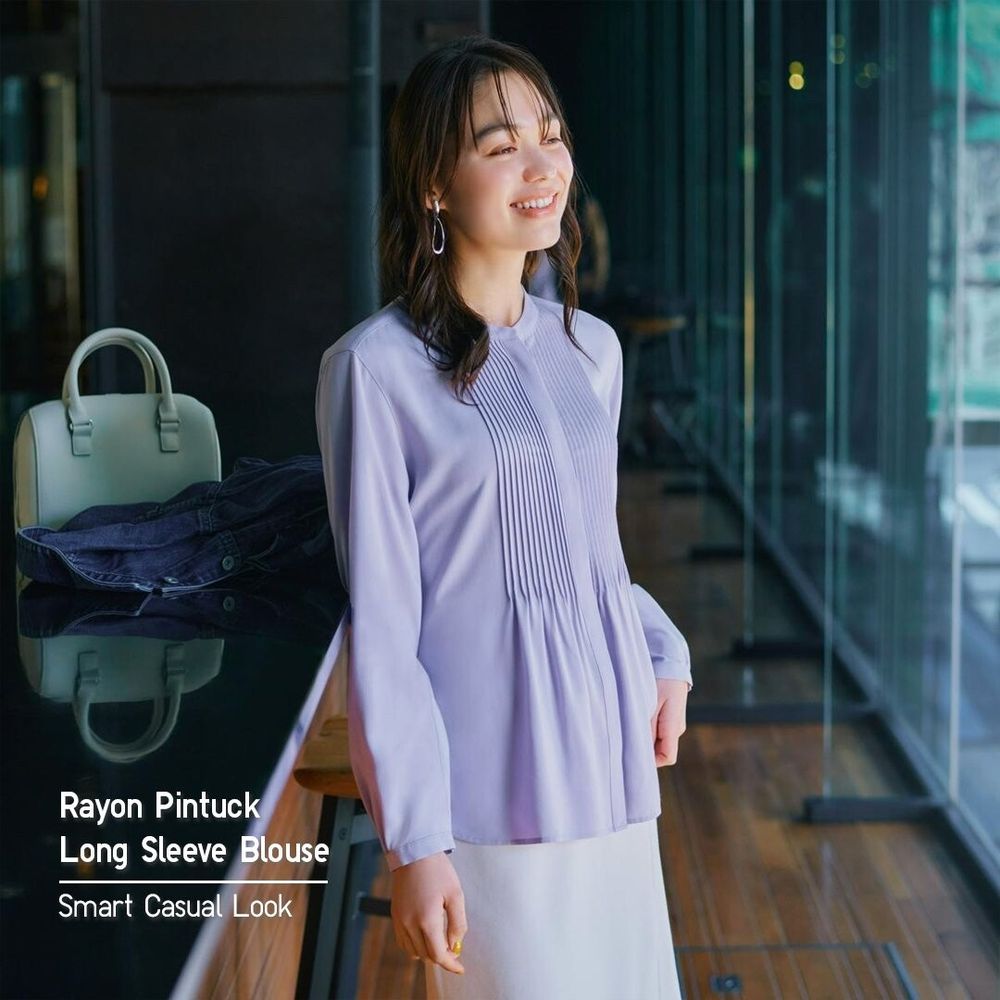 EUC Uniqlo Purple Rayon Pintuck Blouse