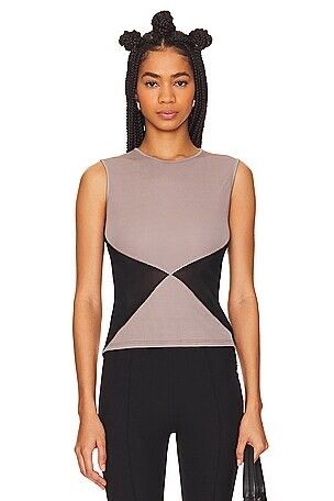 Miaou Beige And Black Mesh Panel Top