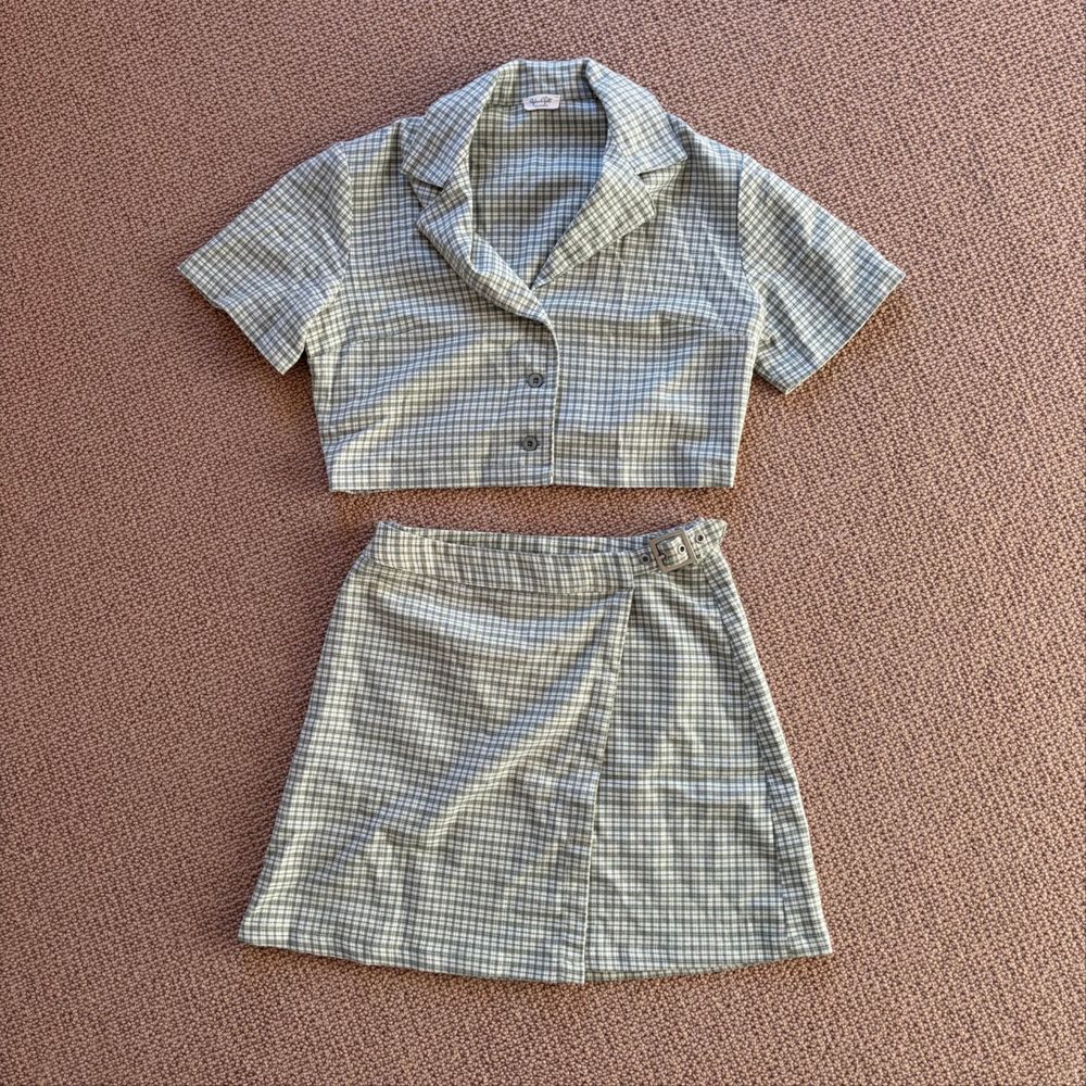 Brandy Melville Green Top Skirt Set One Size