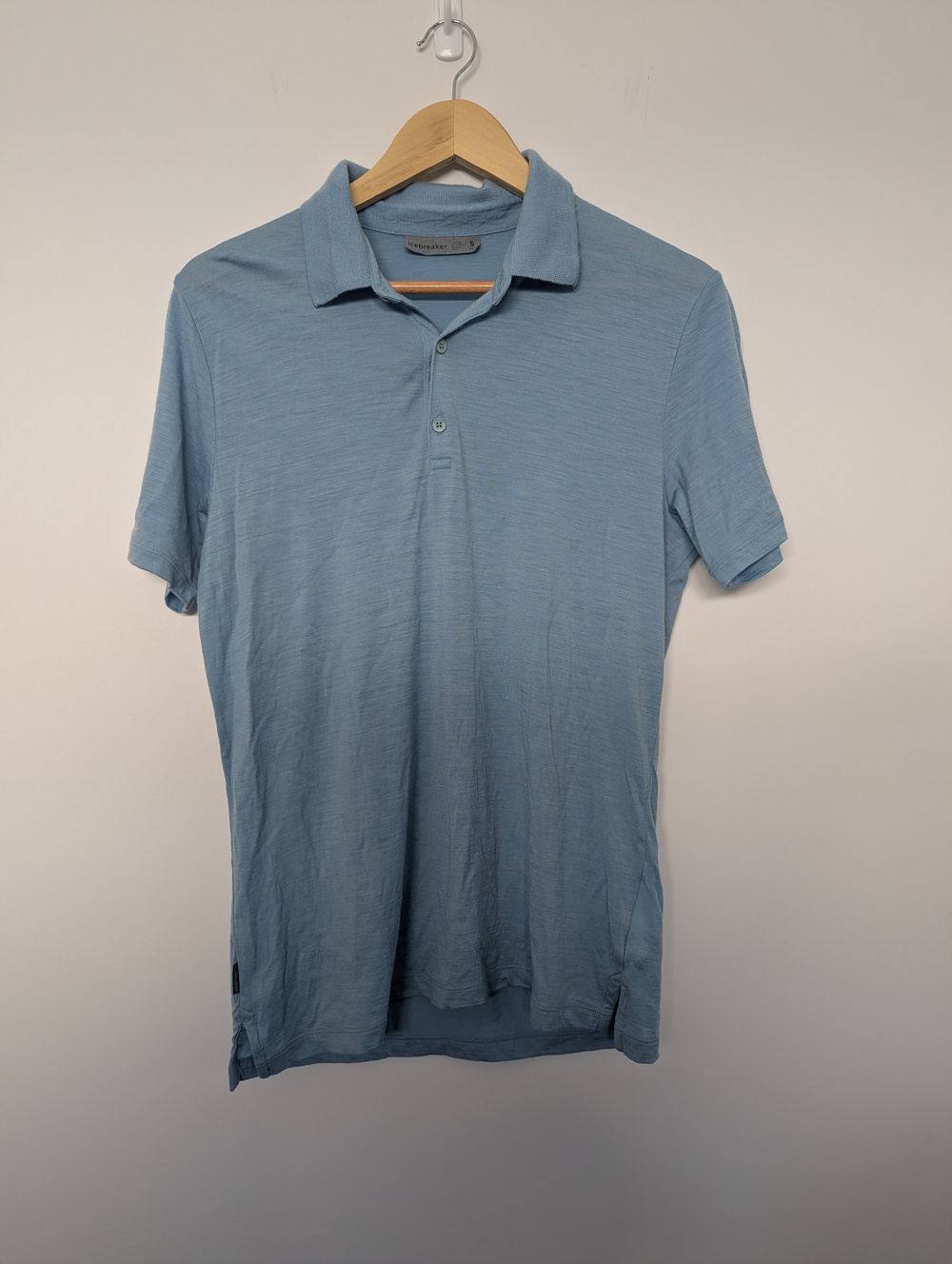 Icebreaker merino wool tech lite blue ash short sleeve polo shirt golf tennis workwear office casual lightweight coastal boat nautical