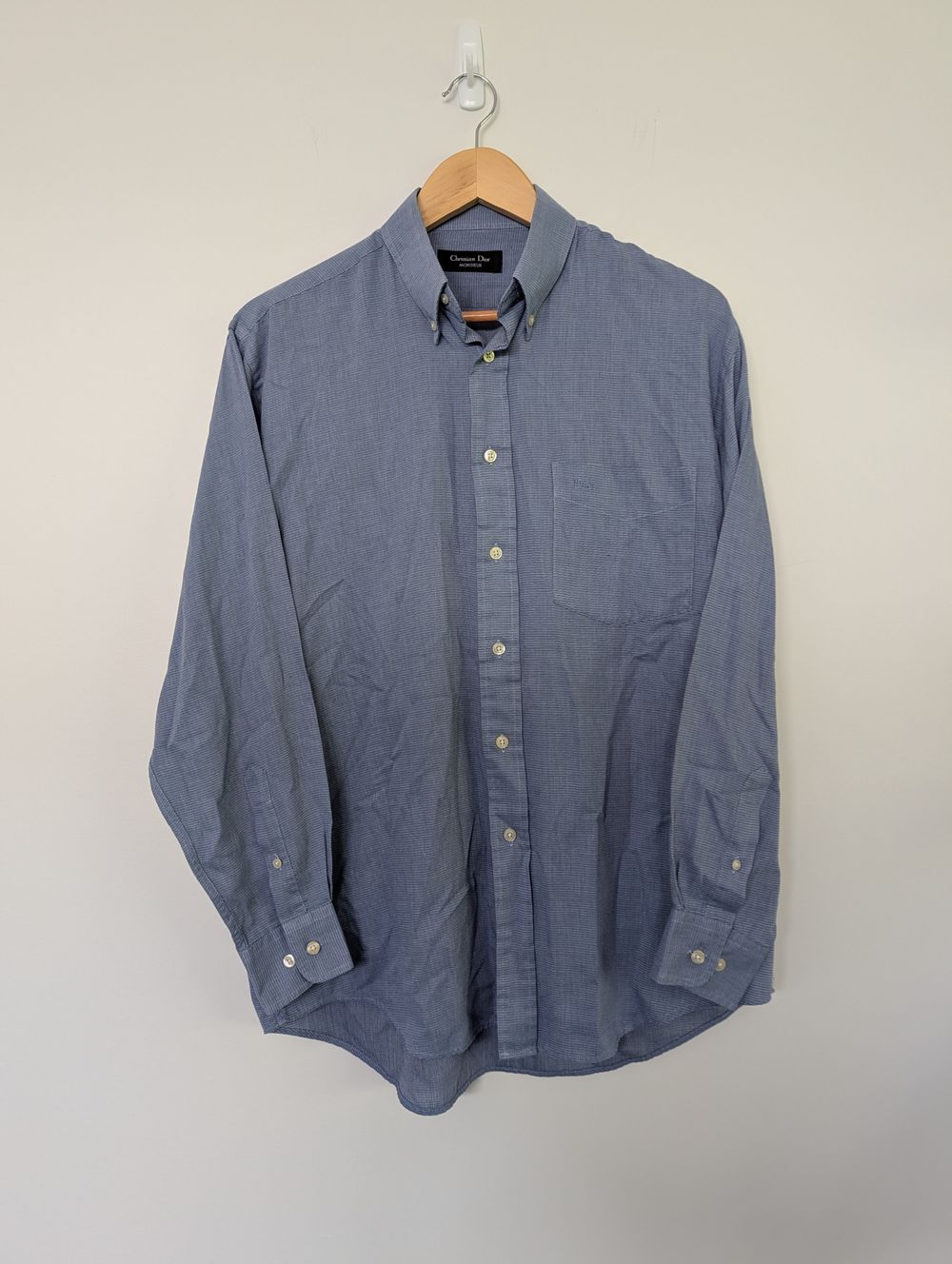 Vintage Men's Christian Dior Chemise Blue Striped Button Up Shirt XL minimalist business corporate office button down quiet luxury stealth wealth academia old money