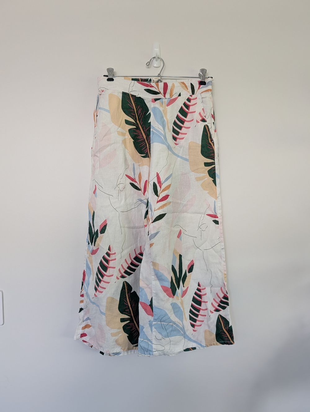100% Linen Cynthia Rowley Floral Pants Wide Leg Size Small Lagenlook Boho Hippie Bohemian Maximalist Dopamine Summer Beachy Flowy Tropical Coconut Coastal