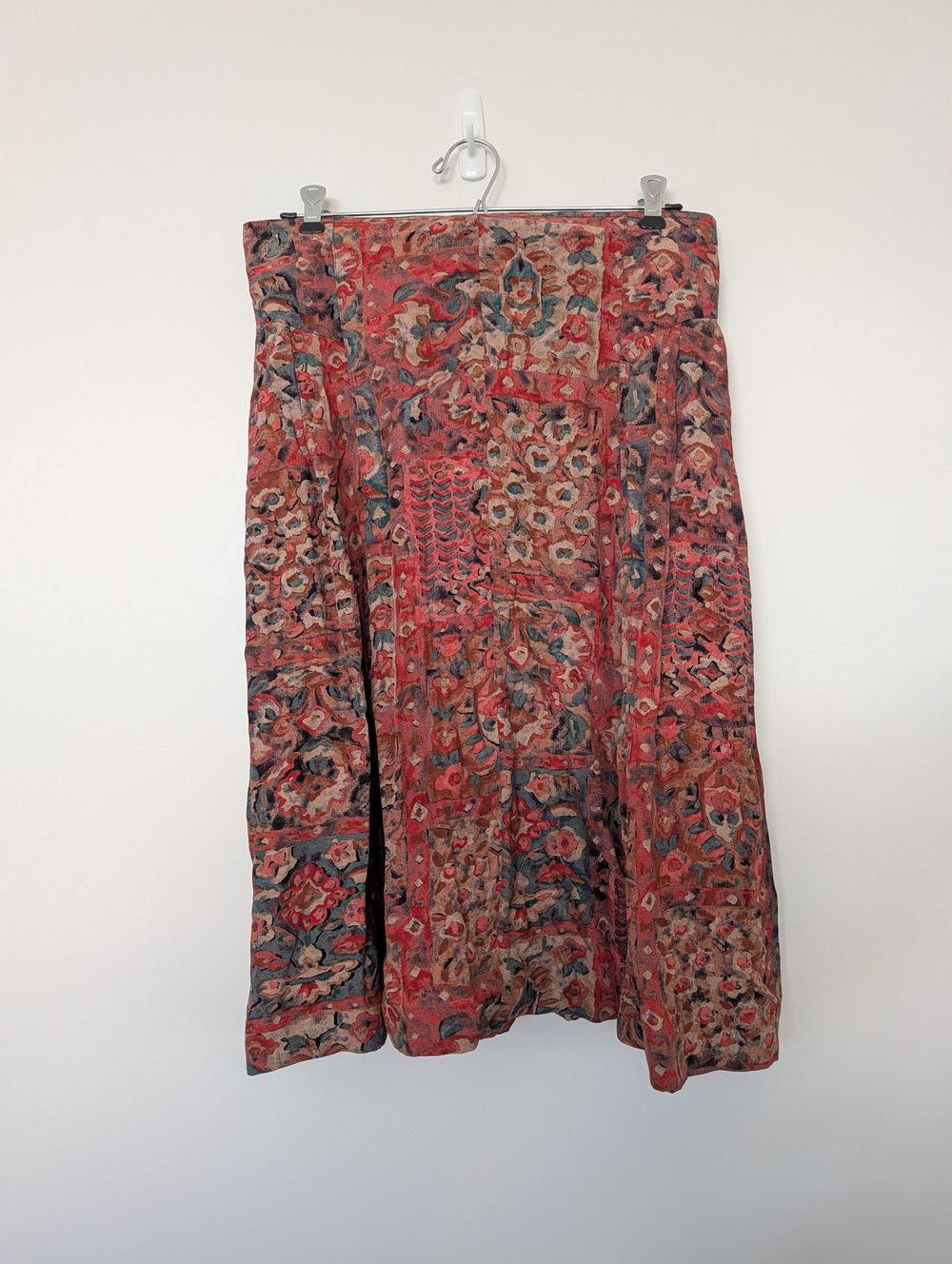 Vintage unique knee length flowy skirt patchwork geometric stretchy flowy 90s 80s earthy cottage cottagecore fairy flower power hippie bohemian boho artsy school teacher twee