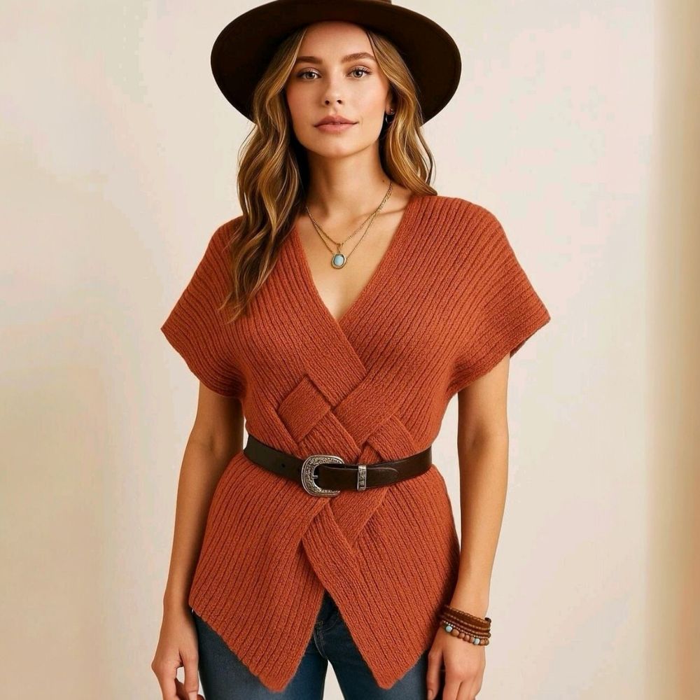 Vintage Y2K Rust Knit Jersey Size S Short Sleeve Woven Sweater Jumper Weave Pumpkin Autumn Earthy Boho Hippie Artsy Ballet Bohemian Goblin Gremlin