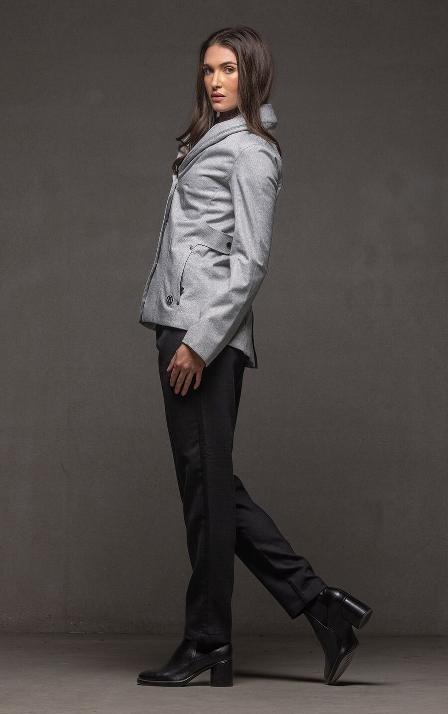 Technical Tweed Jacket minimalist coat tailored water resistant outdoors gorpcore walking city rain wind quiet luxury stealth wealth dark academia old money European Scandinavian warm