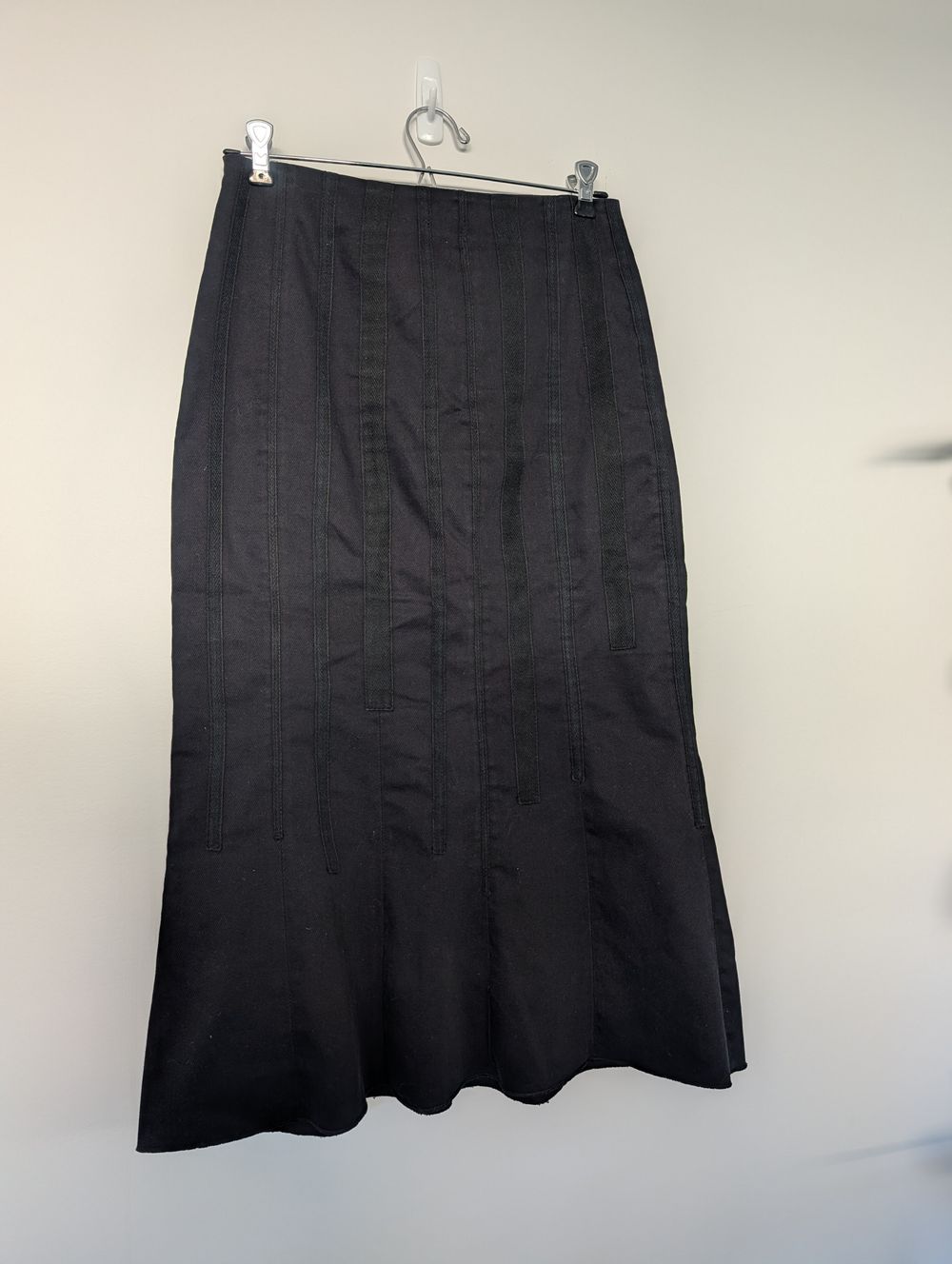 Vintage 90s black denim midi skirt jean maxi skirt cyber grunge goth whimsigoth dark romantic capsule wardrobe staple Y2K minimalist boho hippie western cowgirl