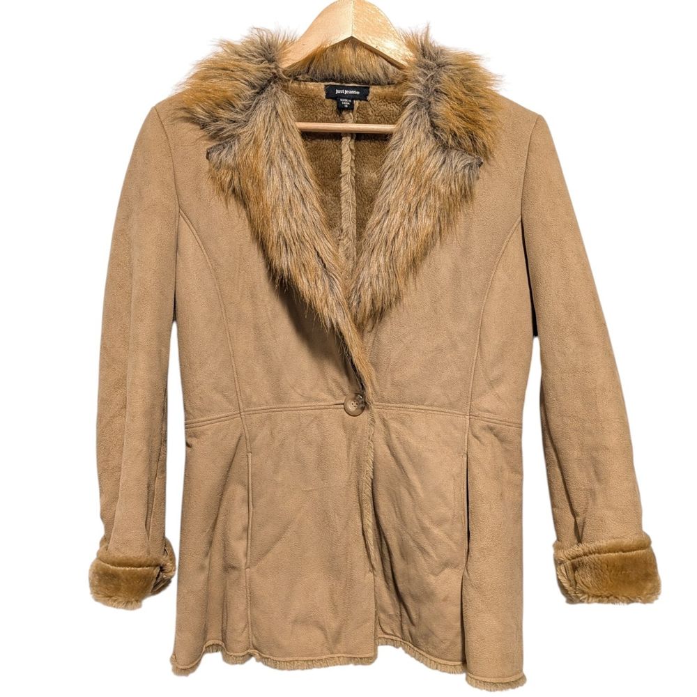 Y2K vintage Afghan Penny Lane Coat Jacket faux fur suede vegan fur one button boho hippie bohemian flower power western cowgirl earthy artsy 60s 70s Bratz 90s Kate Hudson Almost Famous