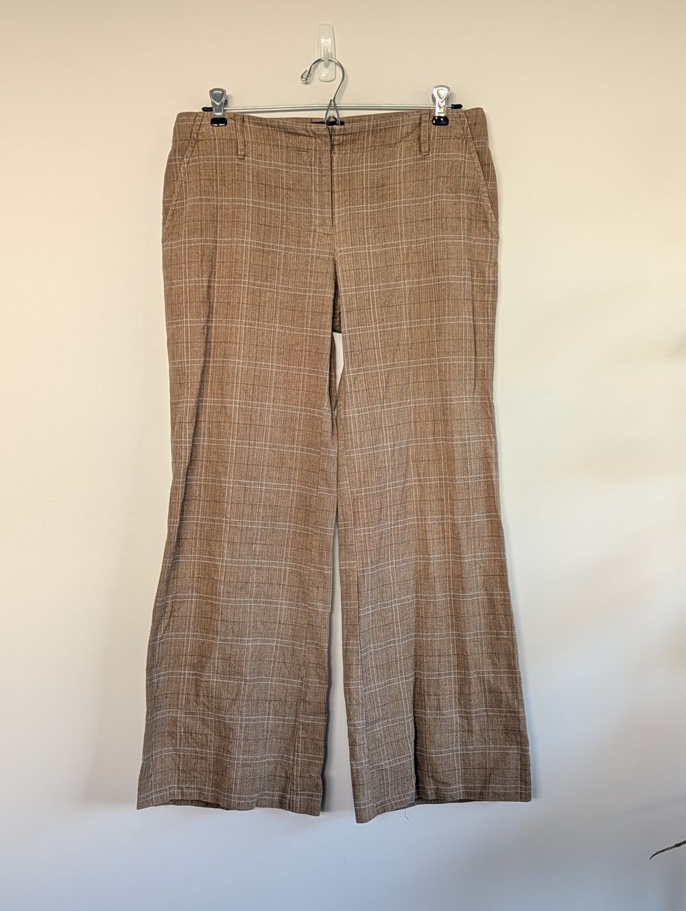Vintage Y2K MAX brown plaid flared pants low rise wide leg checkered flannel 70s boho hippie bohemian flower power western cowgirl earthy gremlin goblin artsy cottage