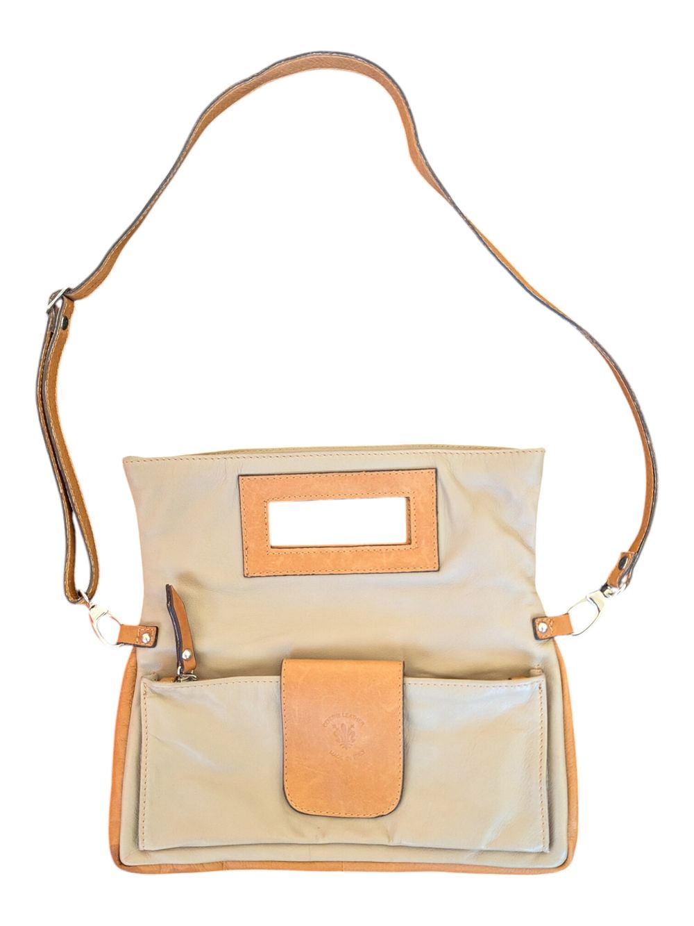 Genuine leather crossbody bag removable straps clutch purse brown tan quiet luxury sophisticated capsule wardrobe staple boho western European made in Italy