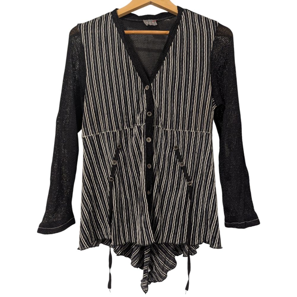 Sheer mesh button up asymmetrical slinky cardigan striped 90s 2000s Y2K cardi fairy grunge witchy broomstick goth whimsigoth vamp pirate size 12