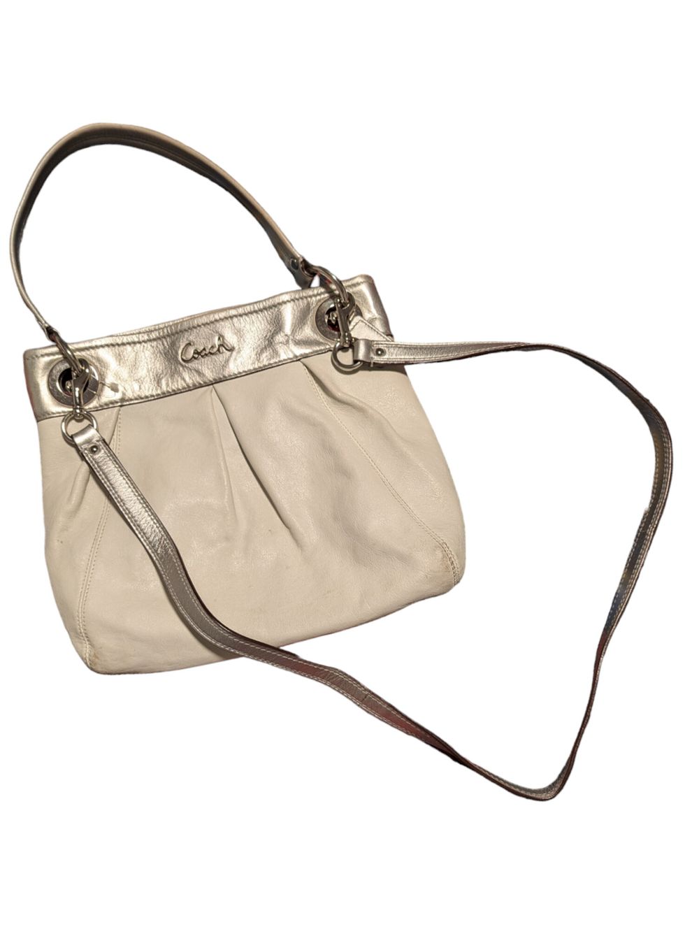 Vintage Coach Bag Y2K Leather Purse White & Silver Convertible Purse Crossbody Over the Shoulder Bag Vintage Classic Minimalist Sophisticated Boho