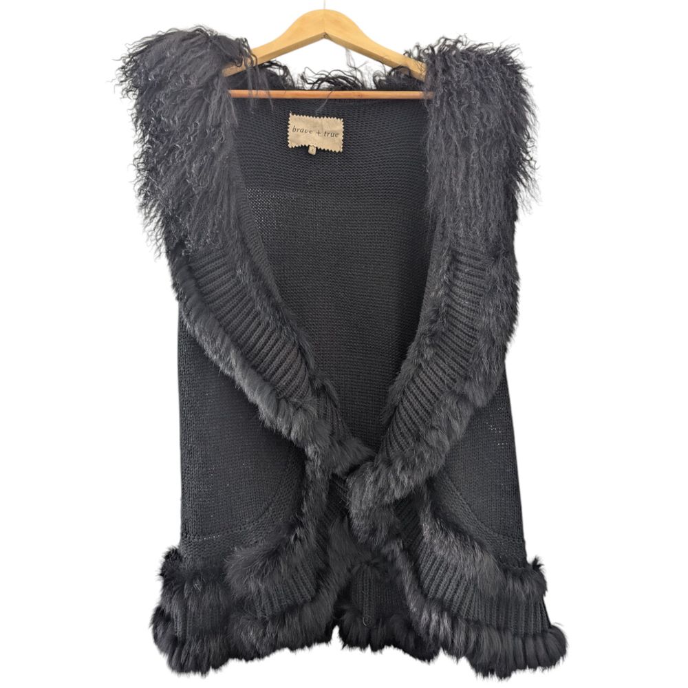 Rabbit fur Mongolian lamb fur wool blend open size vest gilet size large mob wife stealth wealth old money goodfellas sopranos godfather jersey shore