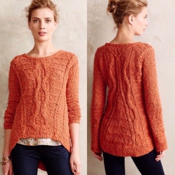ANTHROPOLOGIE Moth orange cable sweater pumpkin spice knit jersey jumper lagenlook relaxed artsy art to wear asymmetrical layered distressed grunge textured warm cozy