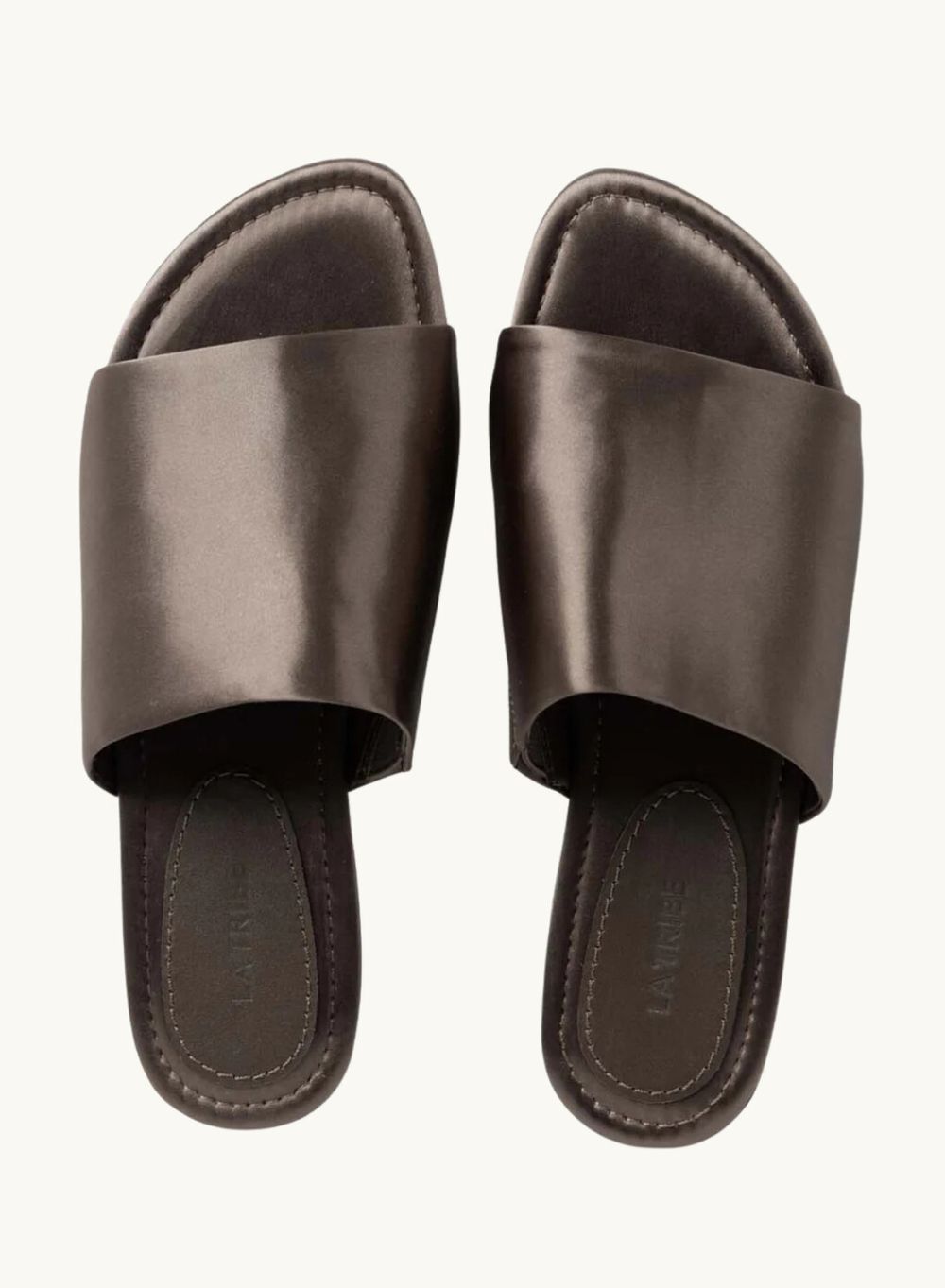 La Tribe Simple Leather Slide Dark Taupe