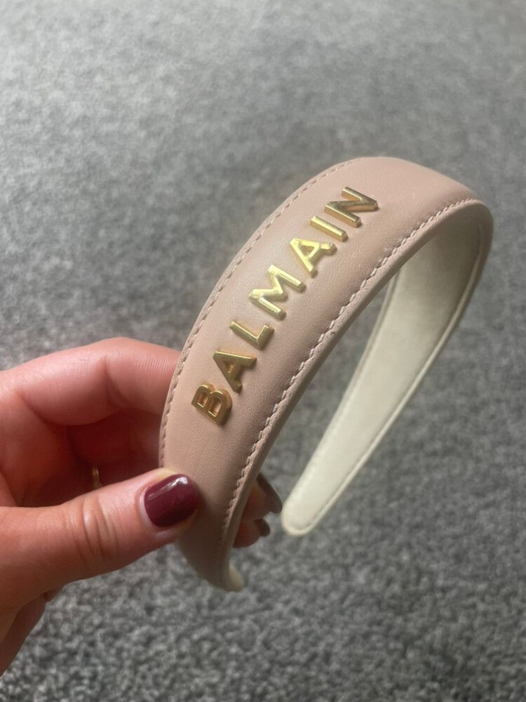 Pink Leather Headband With Gold Logo
