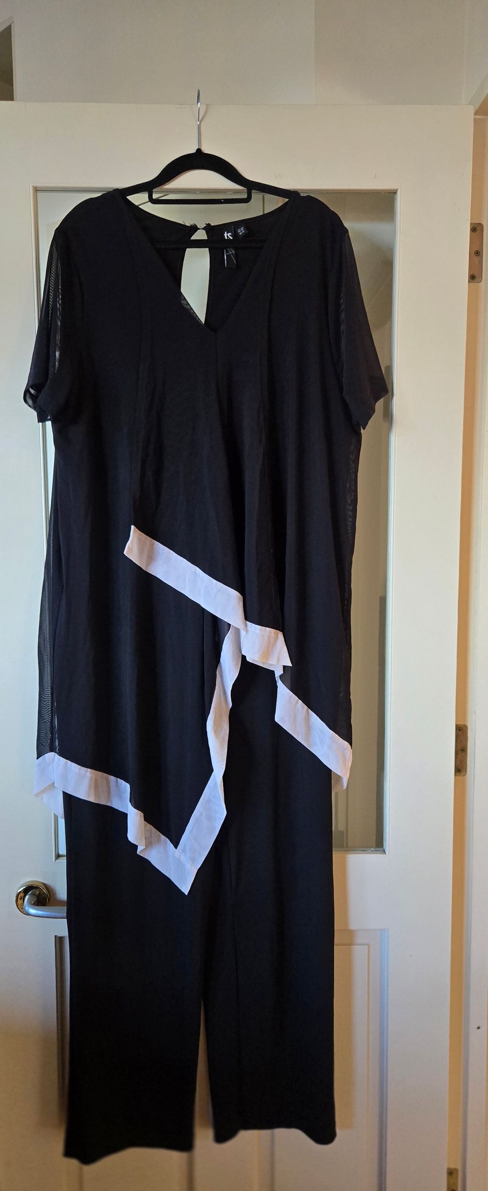 TS Black Jumpsuit With Beige Trim