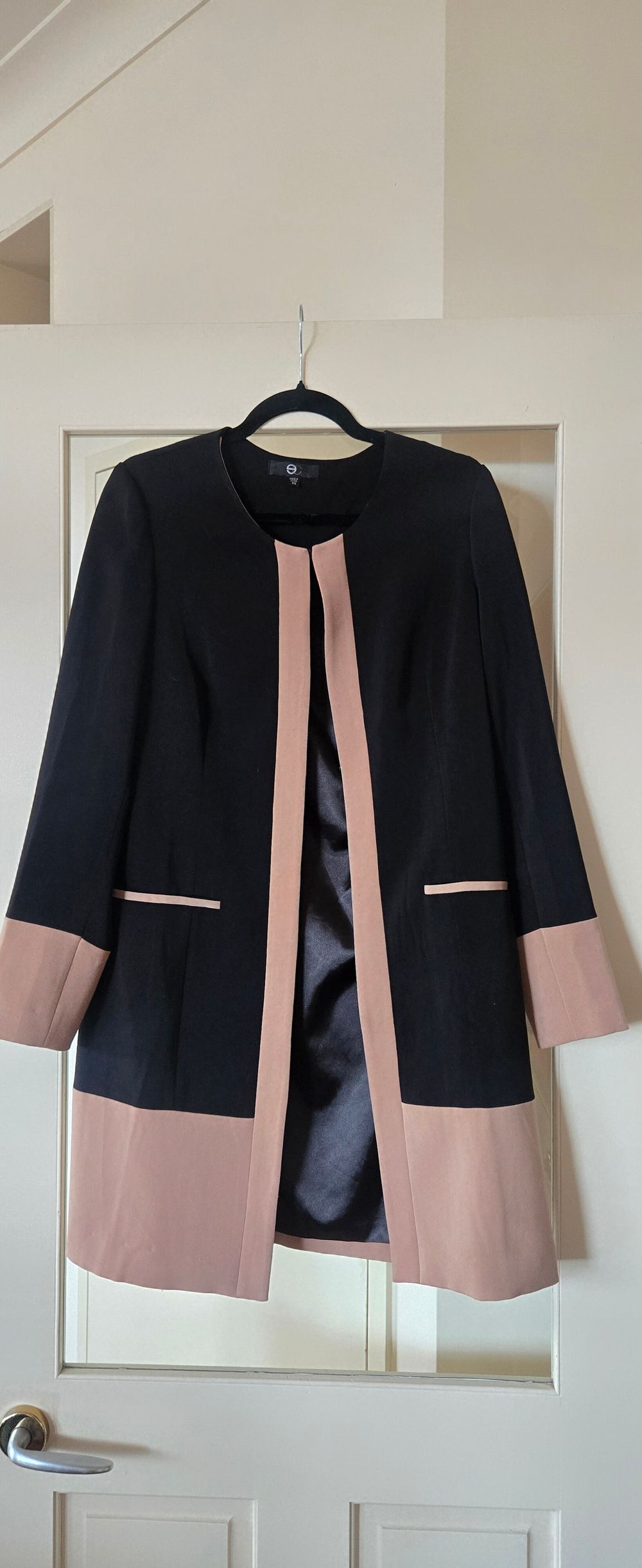 EziBuy Colorblock Open-Front Tailored Jacket Coat Sz 12 - Black & Beige