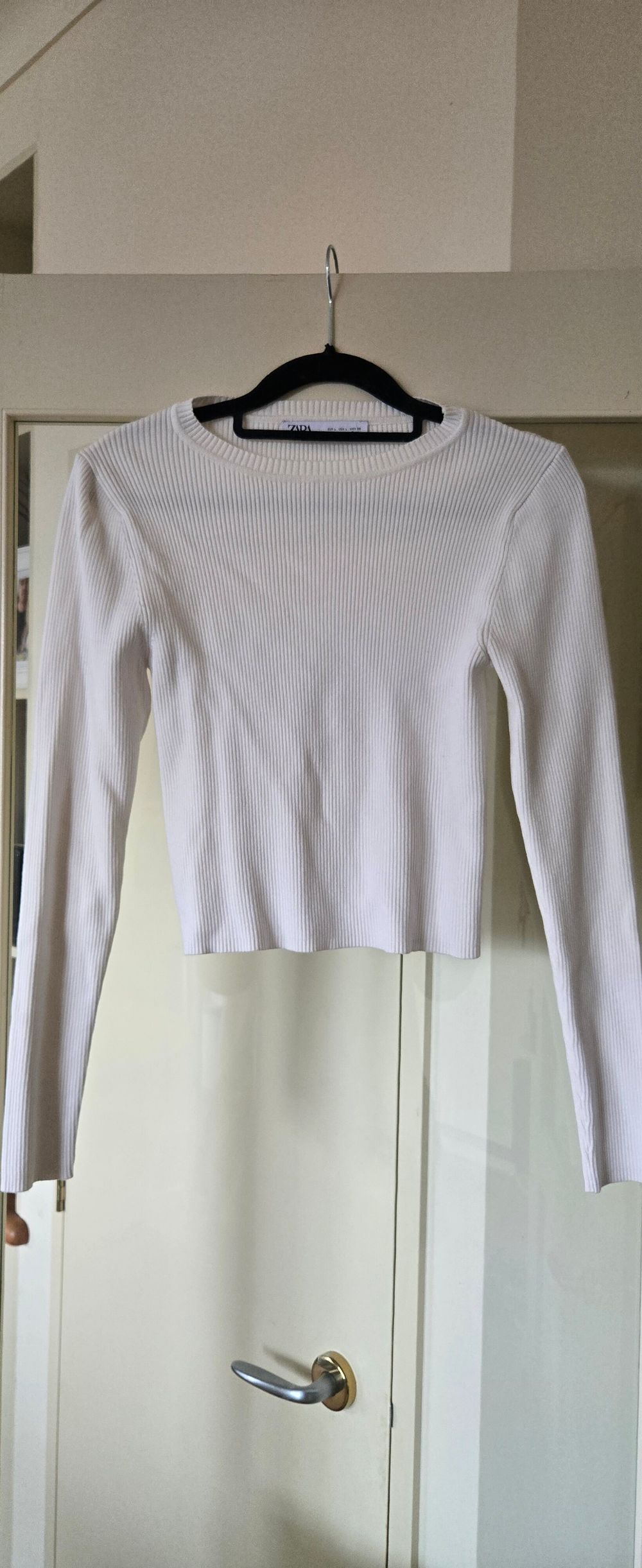 Zara White Ribbed Knit Top Sz L
