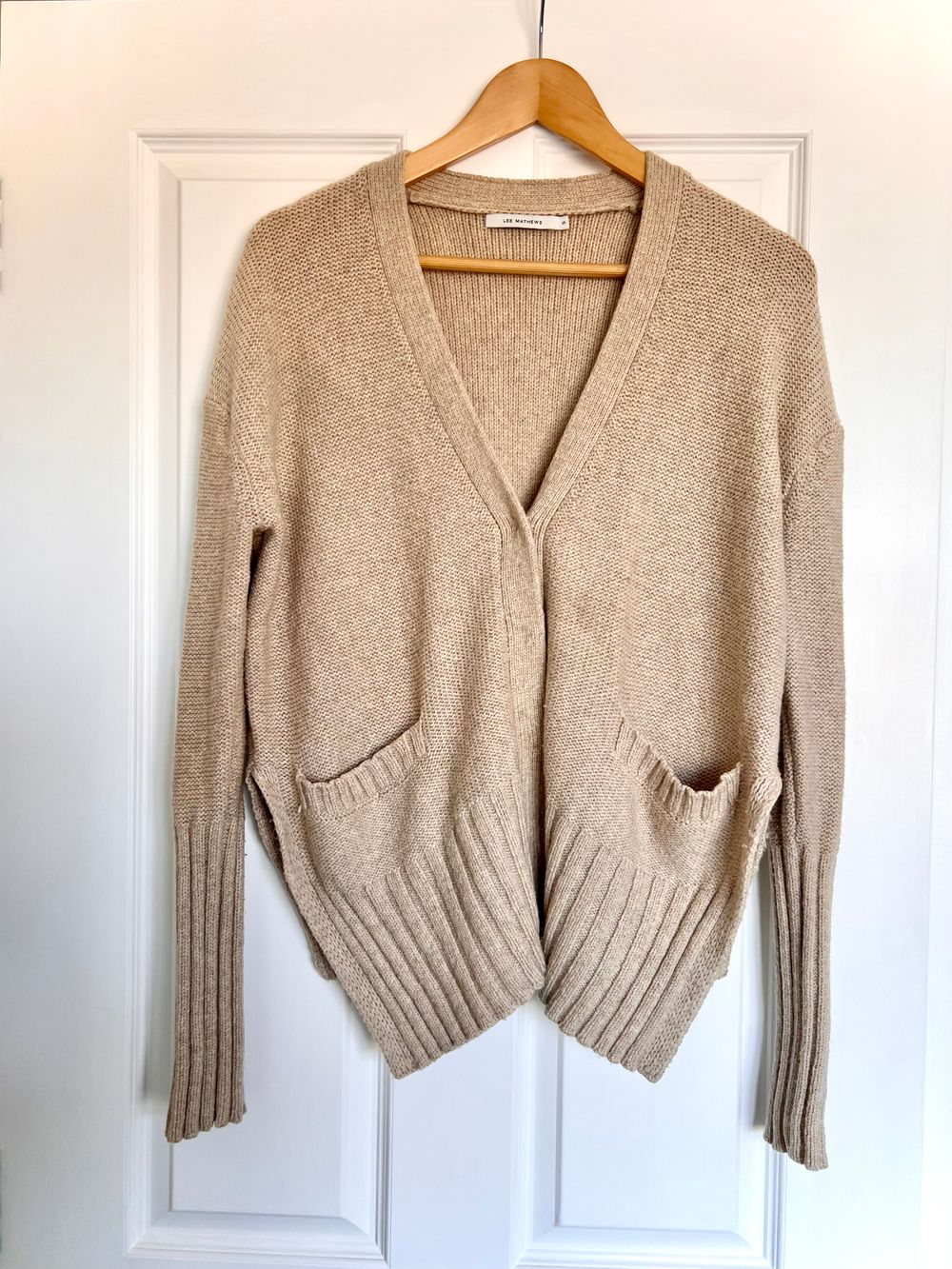 Lee Mathews Beige Wool Knit Cardigan