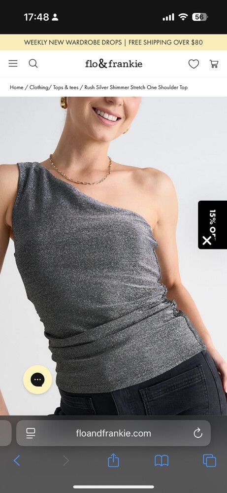 Rush Silver Shimmer Stretch One Shoulder Top