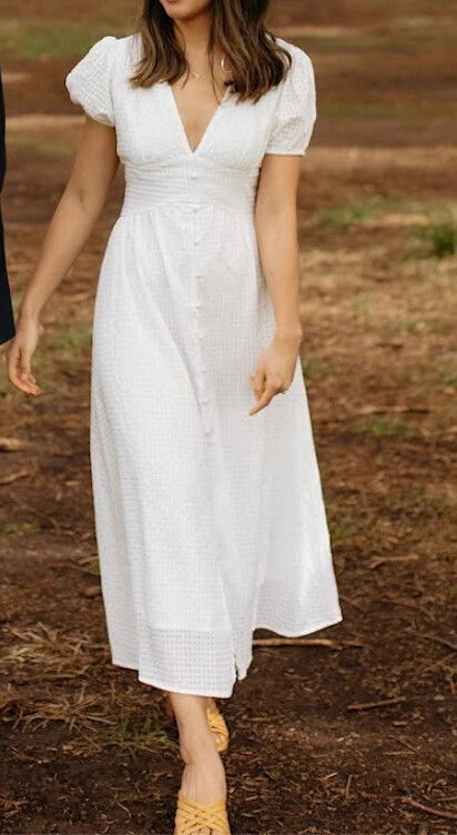 Ally Fashion - White Midi Dress Puff Sleeve on Designer Wardrobe Ally Fashion - White Midi Dress Puff Sleeve on Designer Wardrobe