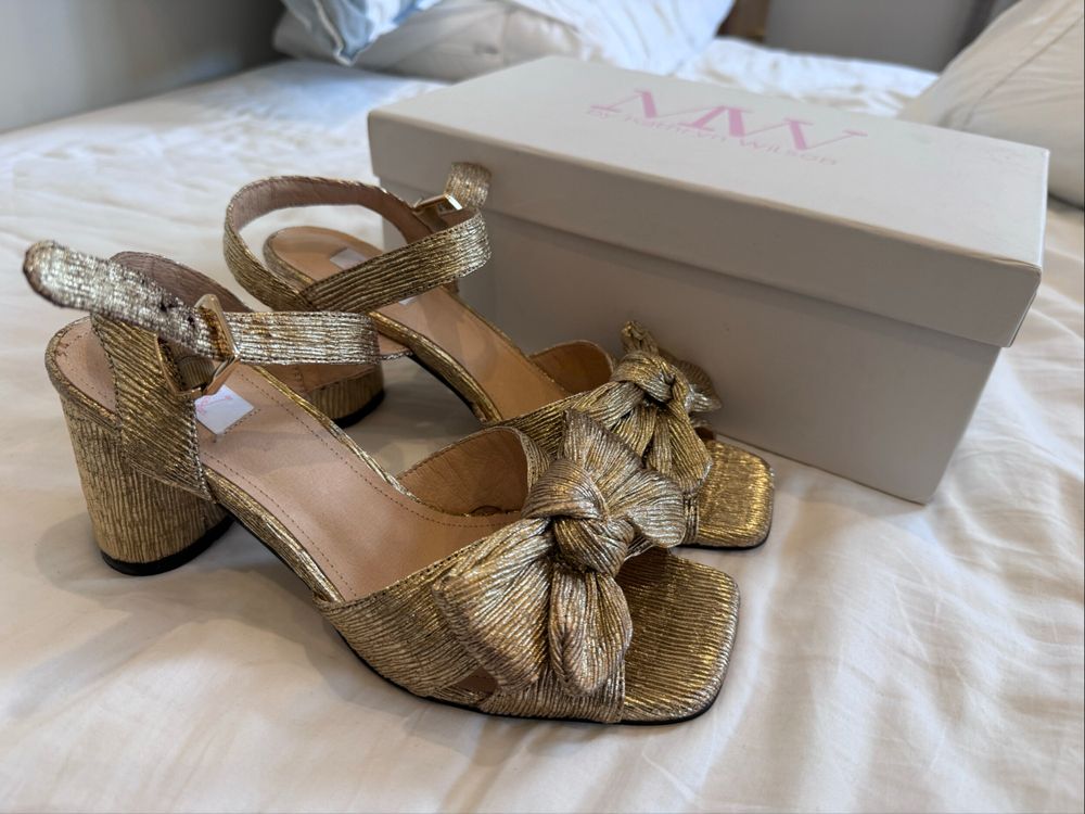 Kathryn Wilson Monroe heel gold pleats