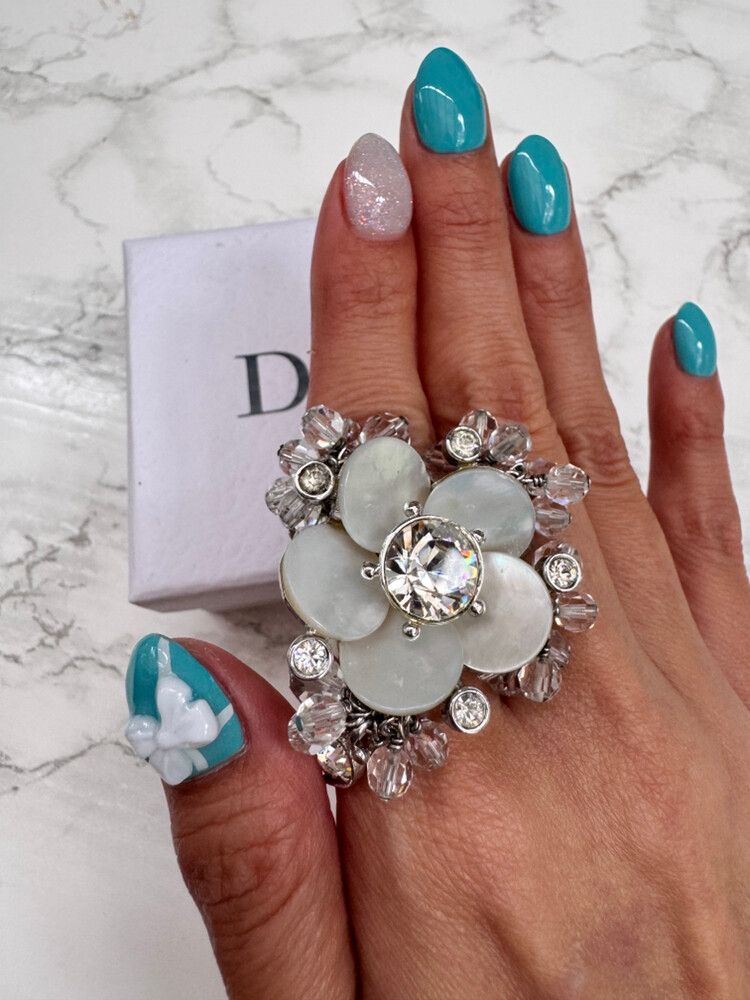 Dior Silver White Floral Ring