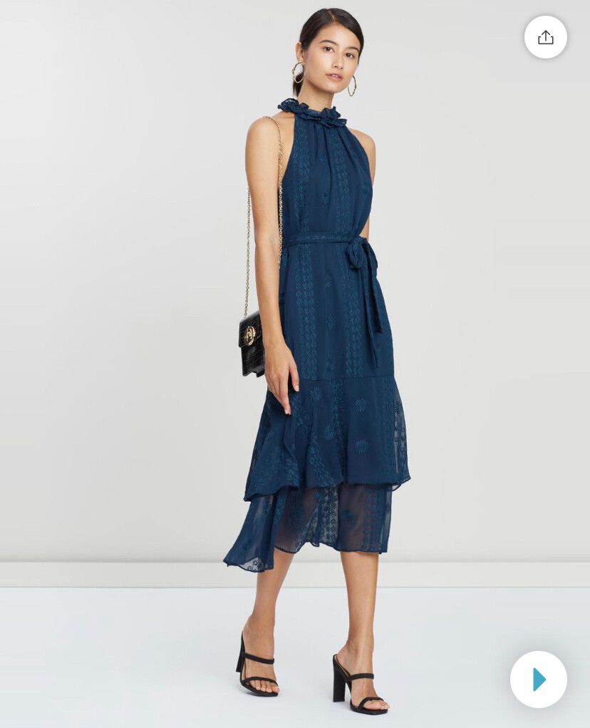 cooper st blue dress Kate Cooper Gold Pinned Neckline Midi Dress, Damson Blue