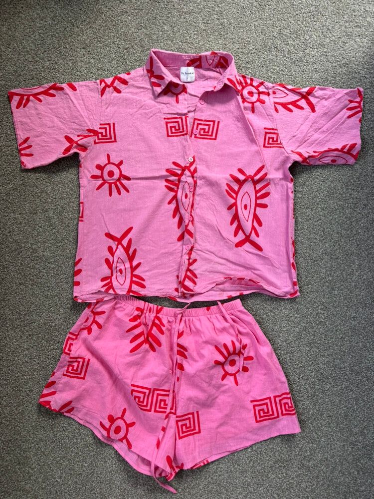 By Frankie Pink Red Print Matching Set Size L