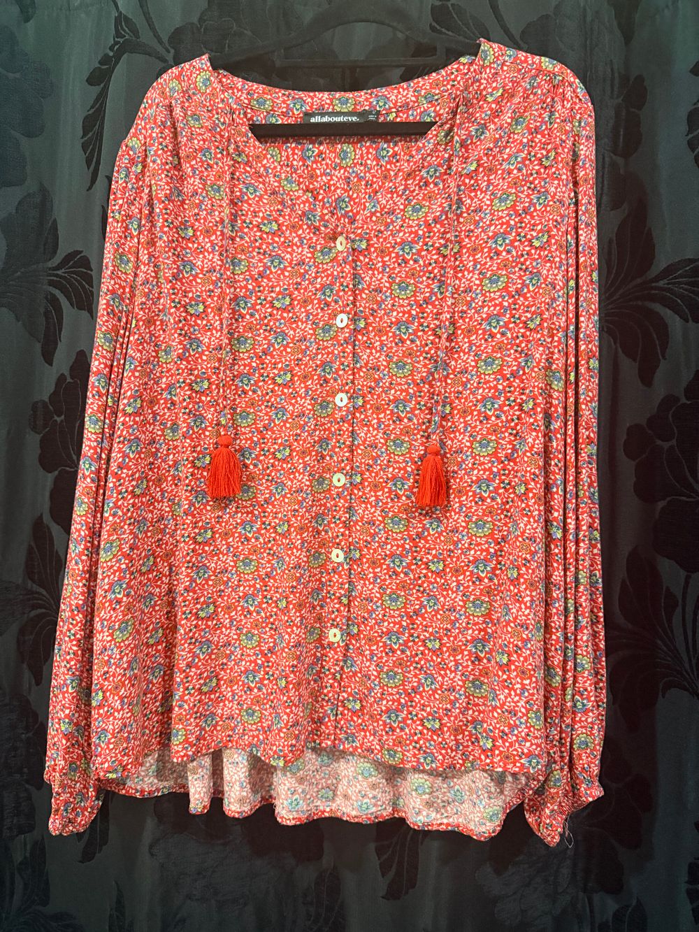 All About Eve Red Floral Blouse