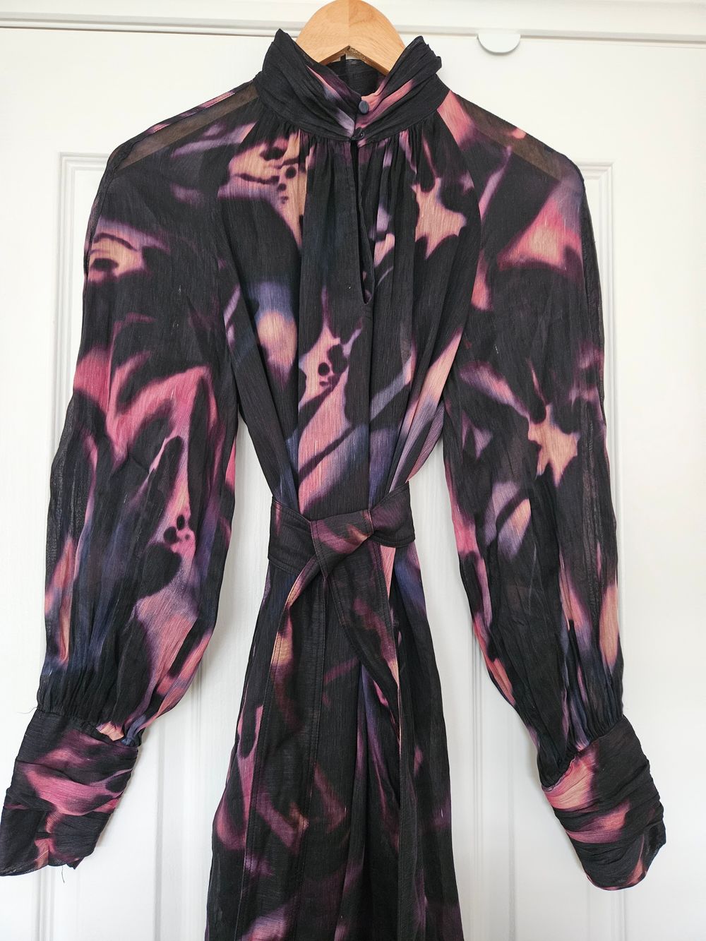 Witchery Black and Pink Print Silk Linen Midi Dress