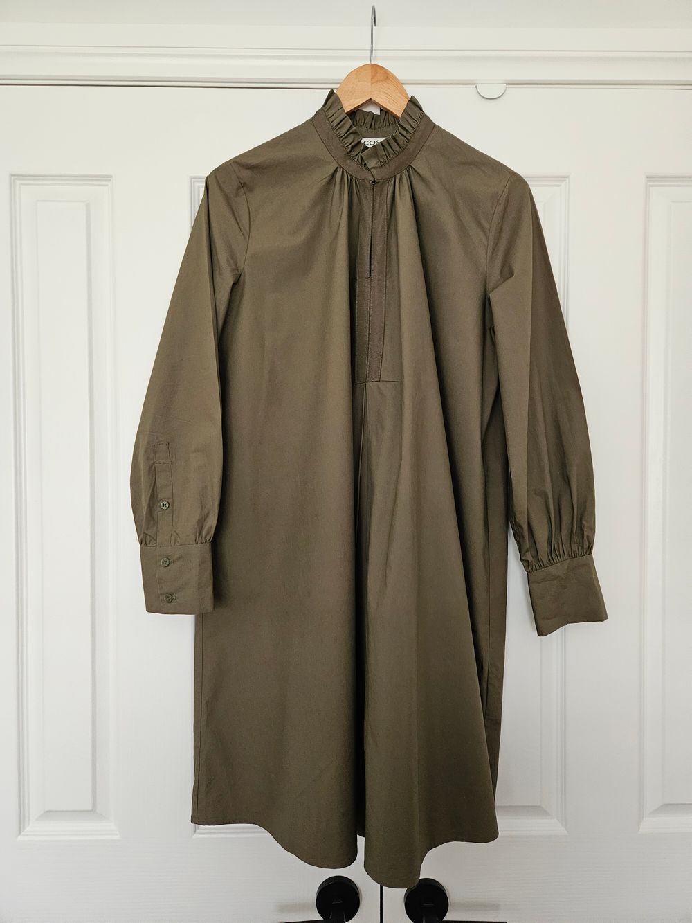 COS Khaki Ruffled Collar Dress