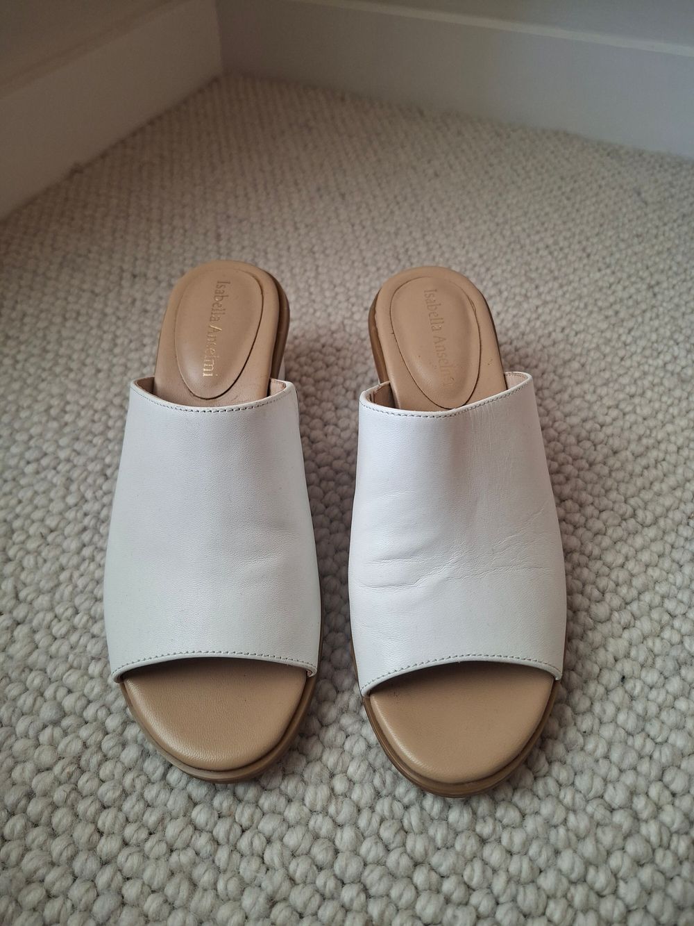 White Isabella Anselmi Block Heel Mules