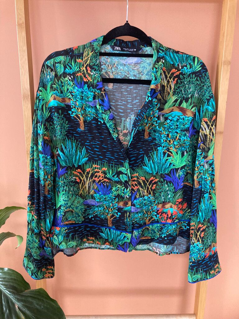 Zara Jungle Print Blouse Top Size S