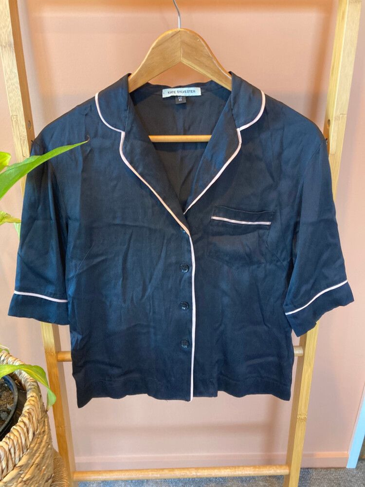 Kate Sylvester Black Silk Button-Up Top