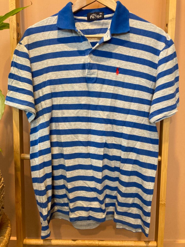 Polo Ralph Lauren Blue Grey Striped Polo Shirt