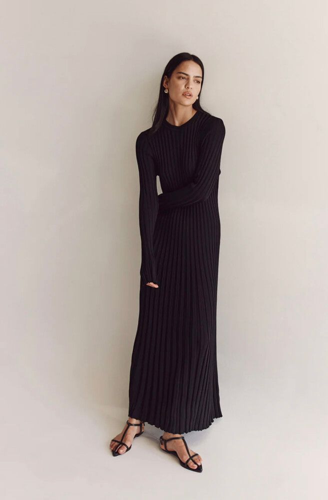 knee length dresses for ladies Jersey Long Sleeve Dress Black main image 0